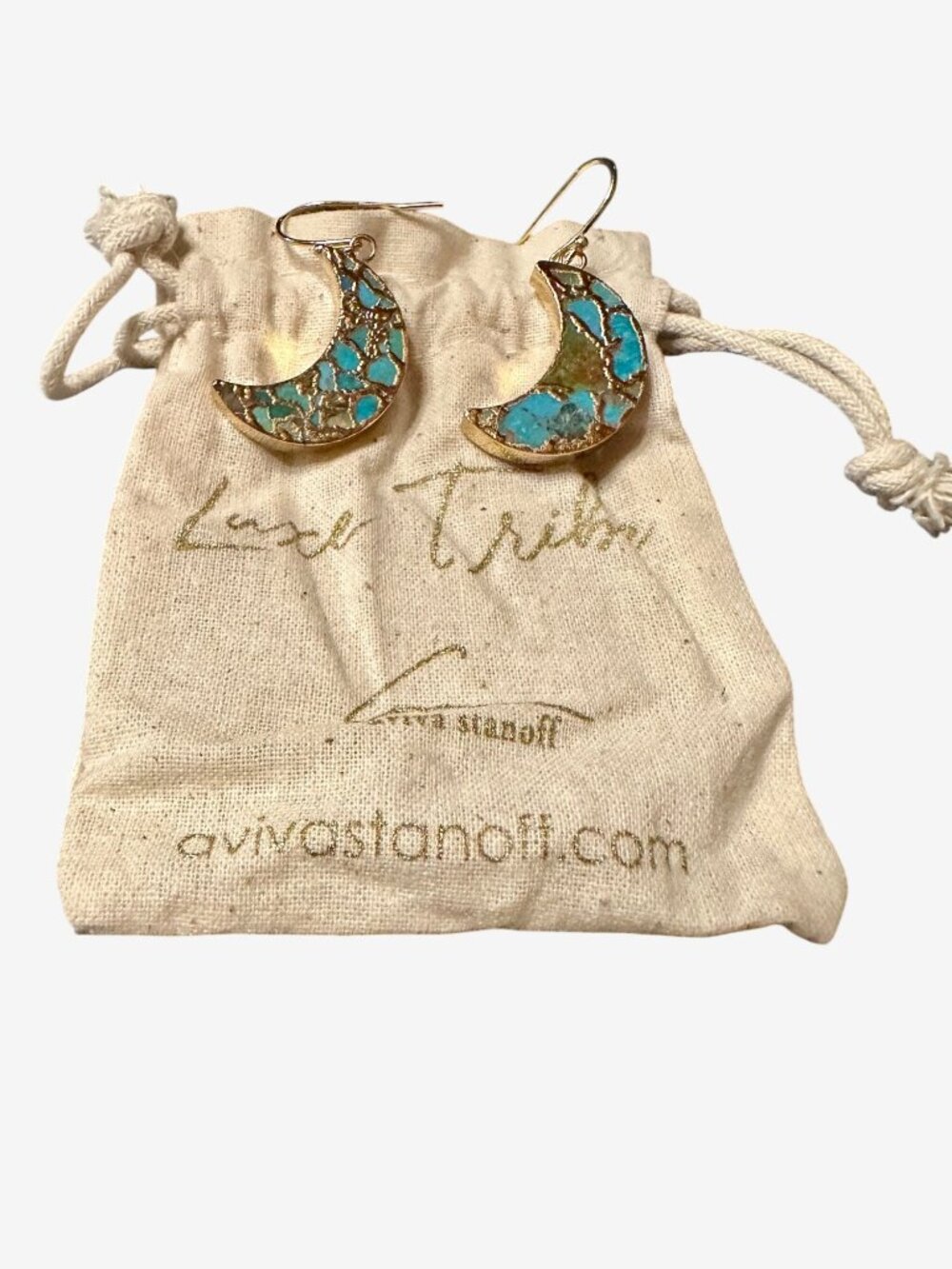 Moon Crescent Necklace & Earrings Set With Turquoise & Gold Accents - Picture 5 of 6